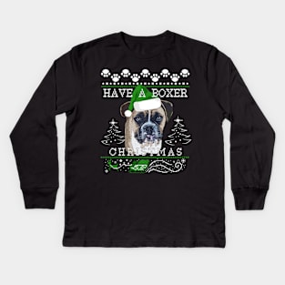 Fawn Boxer Christmas Sweater Kids Long Sleeve T-Shirt